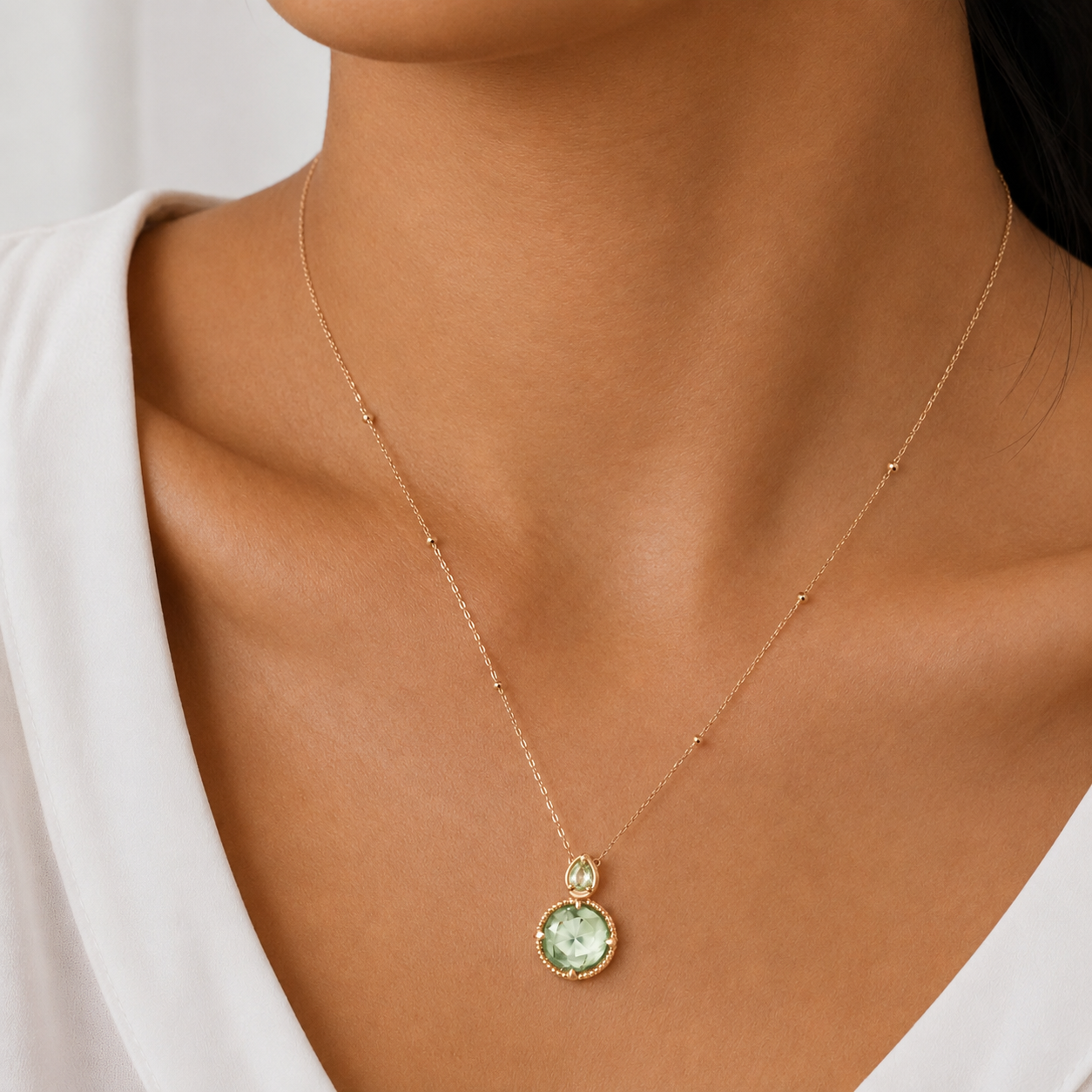 Faceted Peridot Green Amethyst Necklace