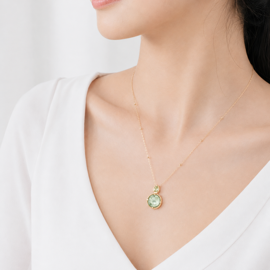 Faceted Peridot Green Amethyst Necklace