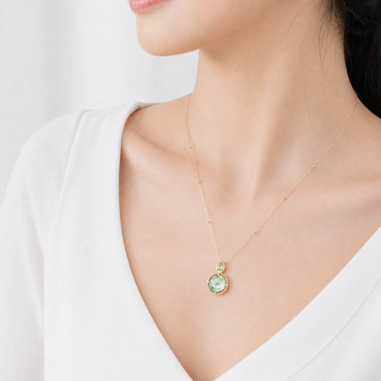 Faceted Peridot Green Amethyst Necklace