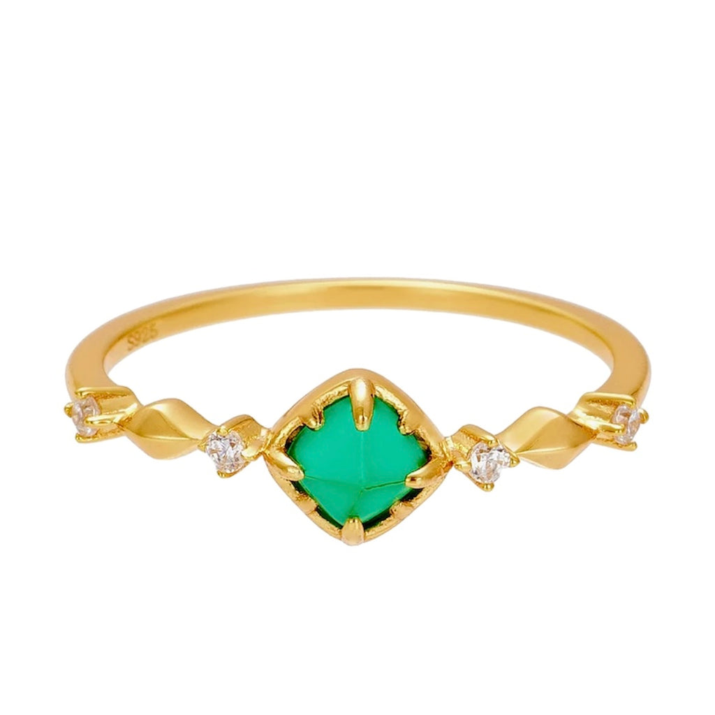 14K Gold Plated Minimalist Emerald Promise Ring | TB2026
