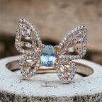 18K Gold Butterfly Aquamarine Crystal Ring