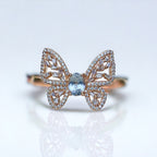 18K Gold Butterfly Aquamarine Crystal Ring