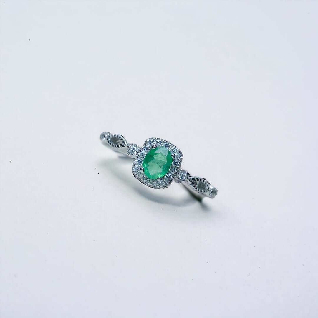 18K Platinum Minimalist Emerald Ring