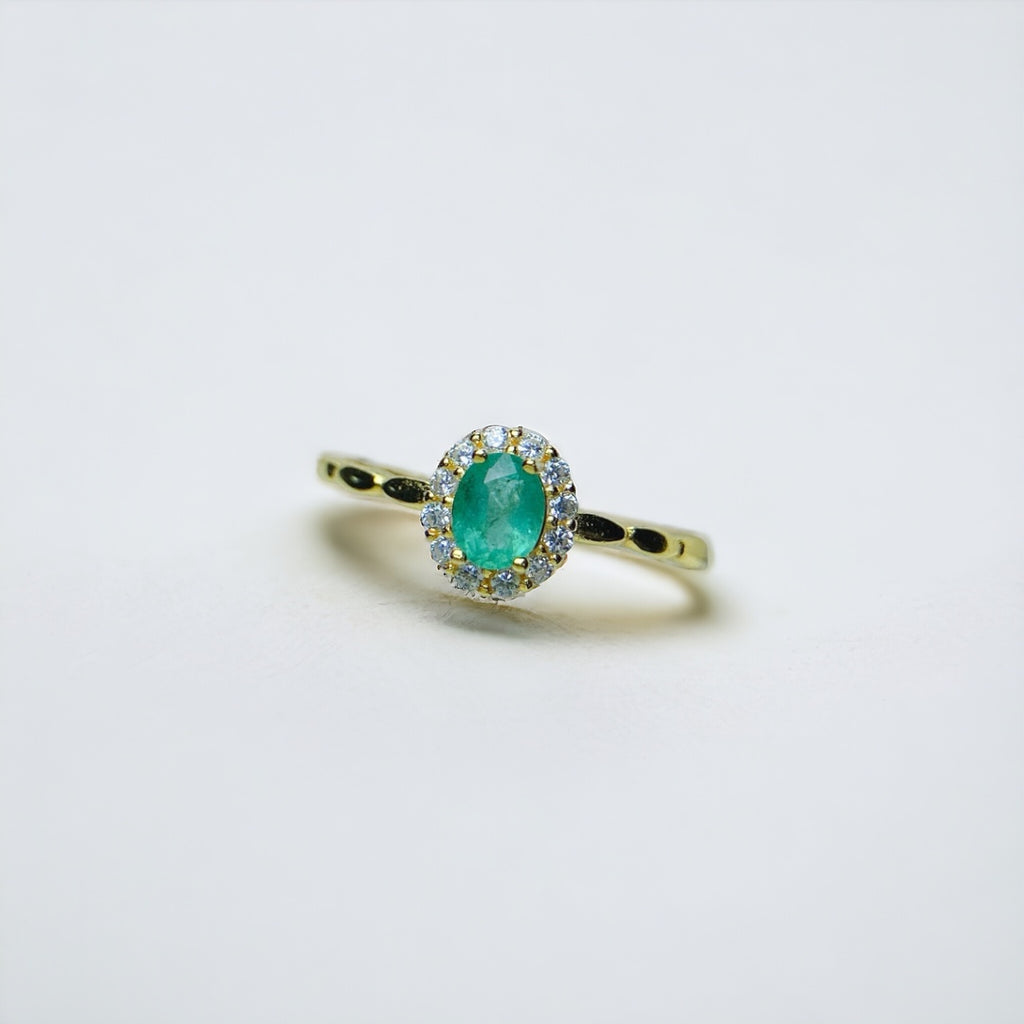 18K Gold Statement Emerald Halo Ring