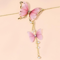 Pink Butterfly Lariat Y Necklace