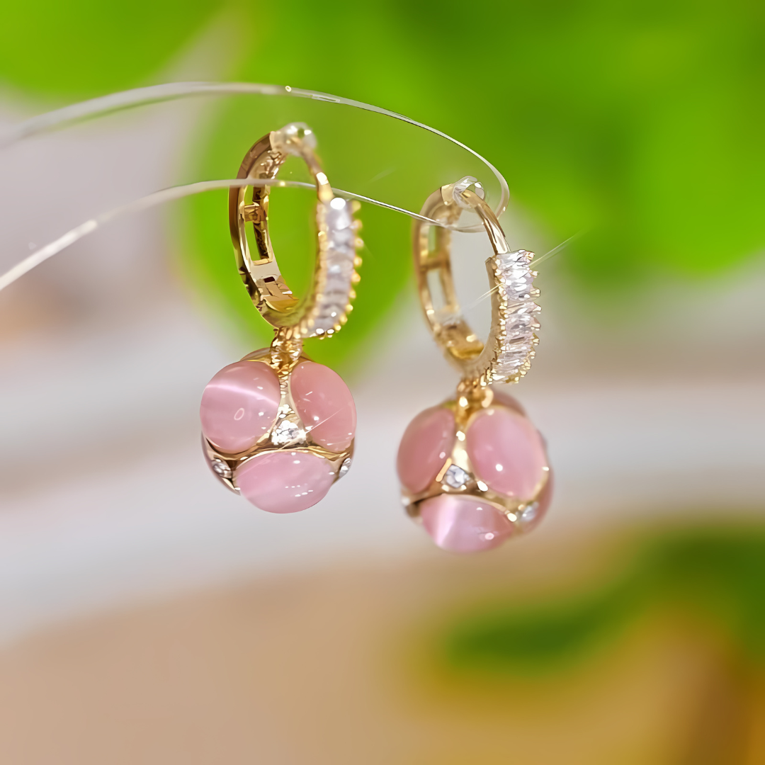 Pink Cat Eye Stone Earrings