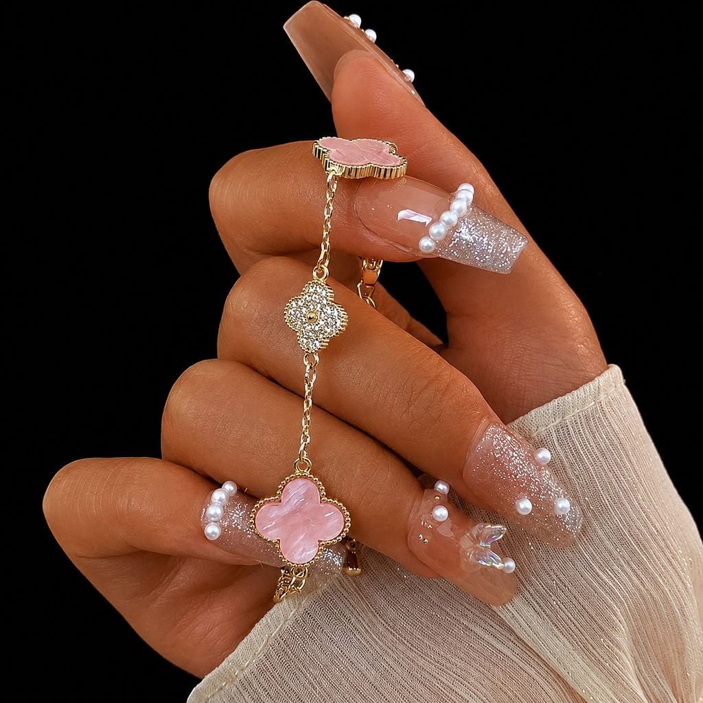 14K Gold Lucky Pink Clover Bracelet