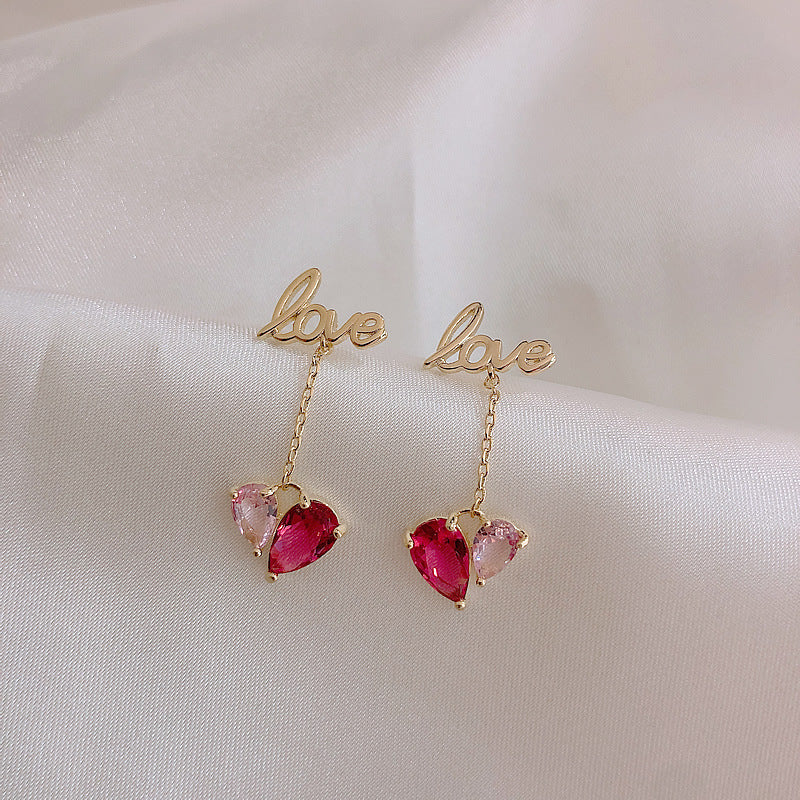 Pink Love Heart Dangle Earrings