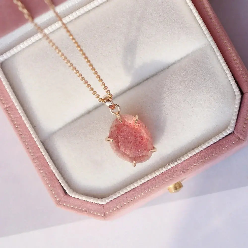 Dainty Strawberry Pink Gemstone Necklace