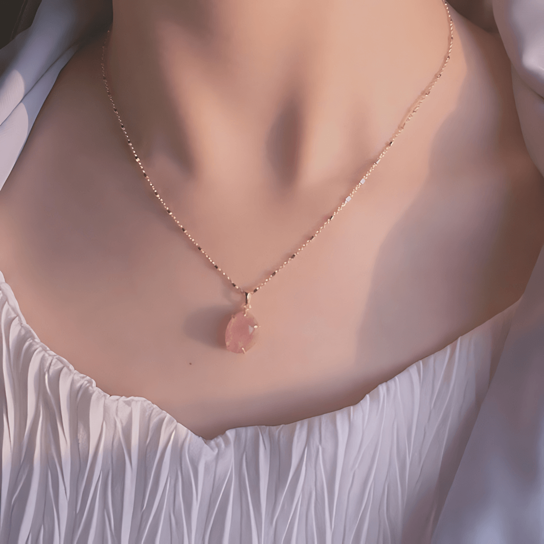 Dainty Strawberry Pink Gemstone Necklace