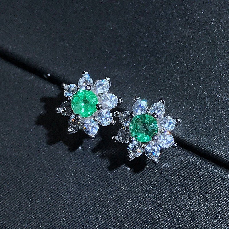 Platinum Emerald Flower Earrings