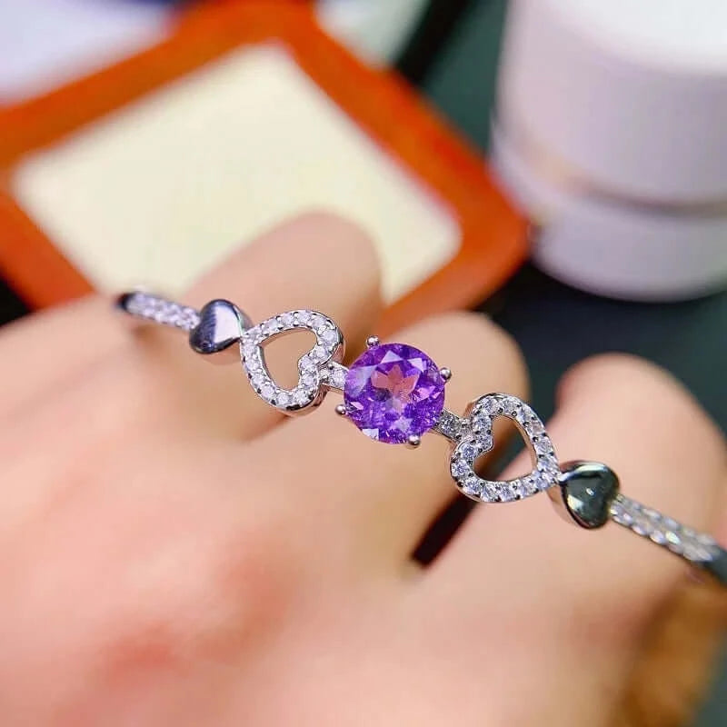 Platinum Gemstone Amethyst Heart Bracelet