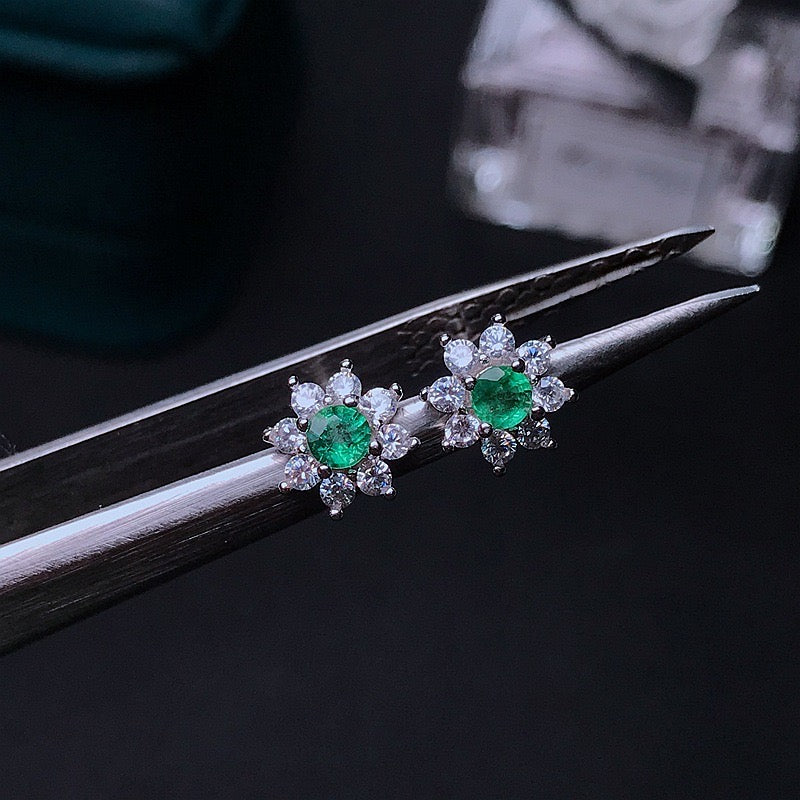 Platinum Gemstone Flower Earrings