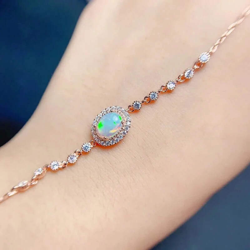 Platinum Gemstone Rose Gold Opal Bracelet