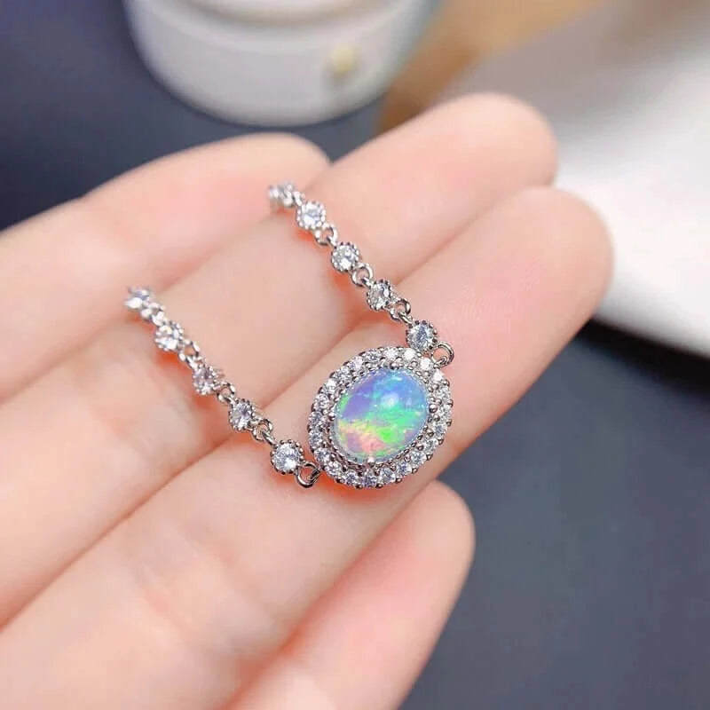 Platinum Gemstone Silver Opal Bracelet