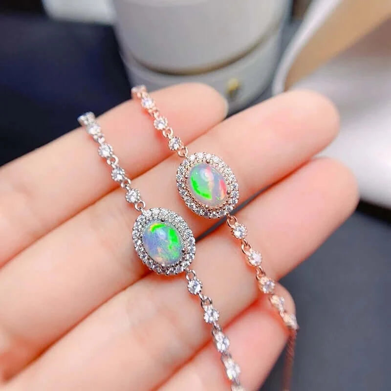 Platinum Silver Rose Gold Opal Bracelet