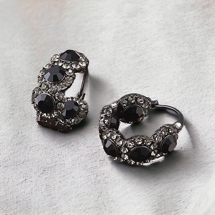 Polished Black CZ Hoop Earrings