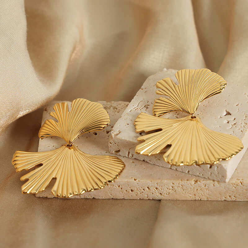 Polished Gold Ginkgo Leaf Earrings