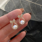 Polished Pearl Crystal Ribbon Earrings