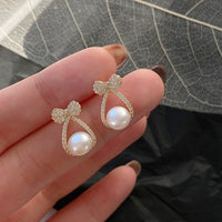 Polished Pearl Crystal Ribbon Earrings