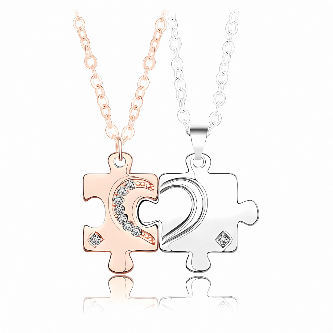 Puzzle Couples CZ Pendant Necklaces