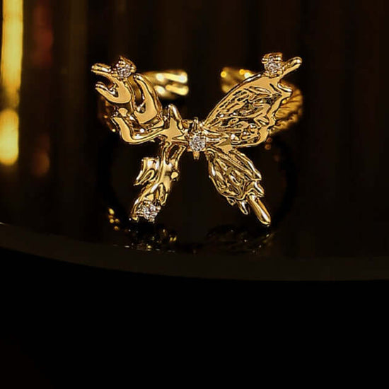 Chunky Gold Butterfly Cocktail Rings