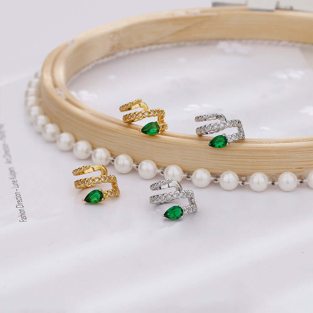 Teardrop Layered Ear Cuff, Snake Ear Cuff, Korean Jewelry, Korean Cuff