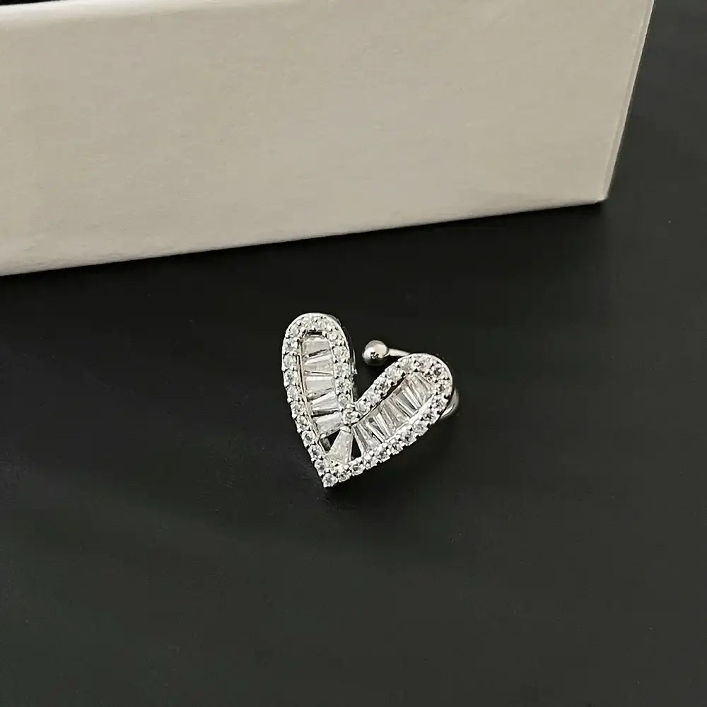 Silver Gold Bezel Heart No Pierced Ear Cuff