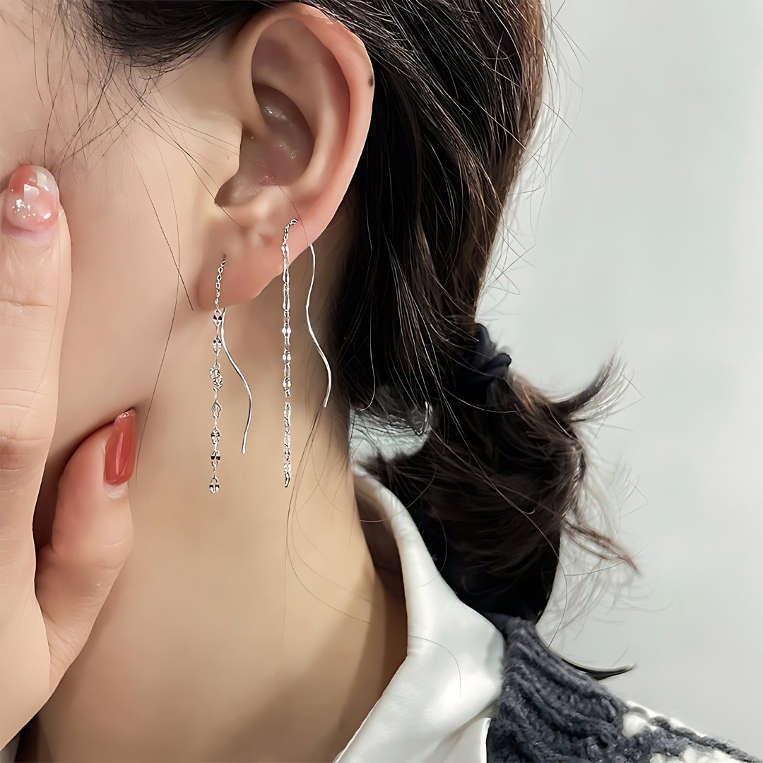 Minimal Lip Chain Tassel Spiral Earrings 