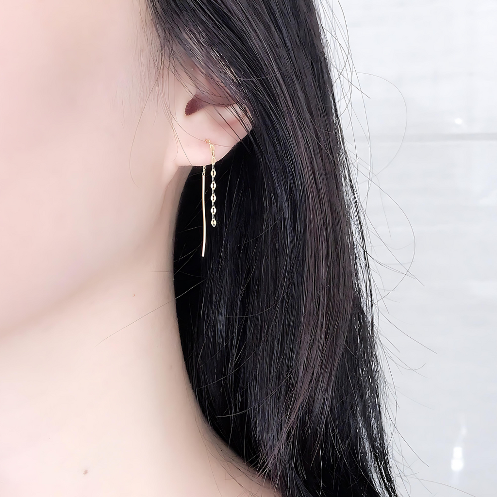 Minimal Lip Chain Tassel Spiral Earrings 