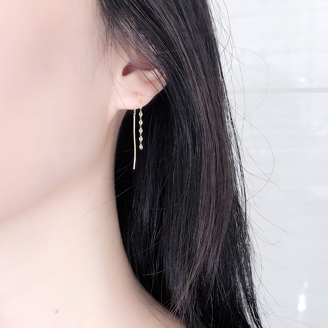Minimal Lip Chain Tassel Spiral Earrings 