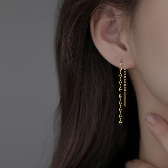 Minimal Lip Chain Tassel Spiral Earrings 