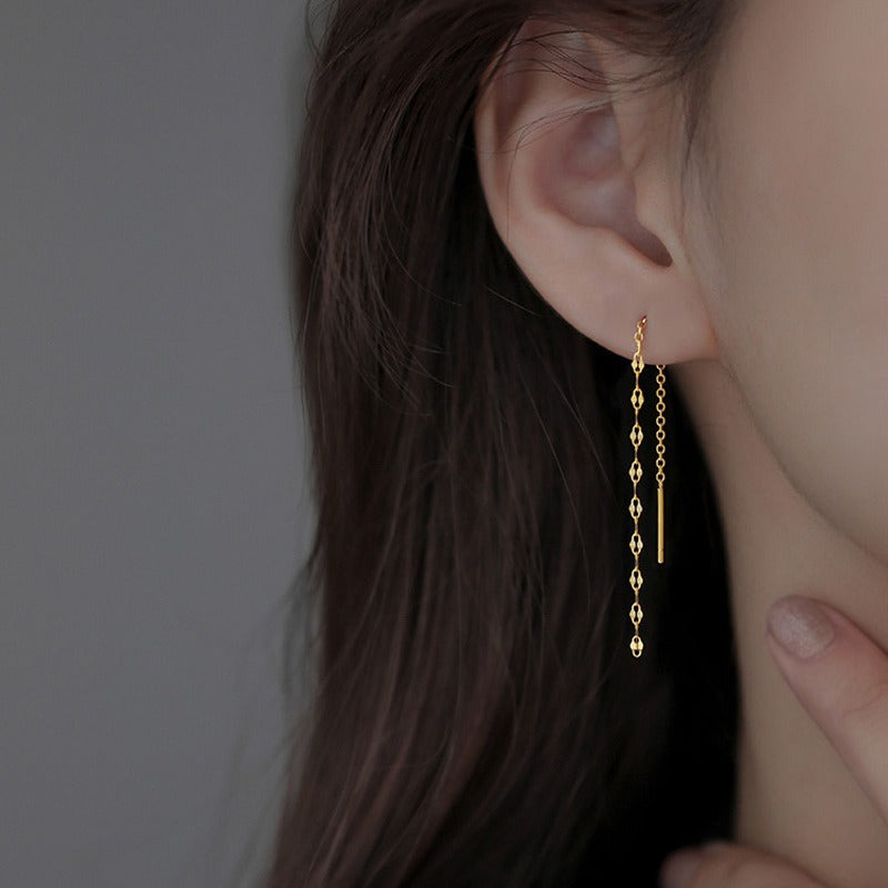 Minimal Lip Chain Tassel Spiral Earrings 