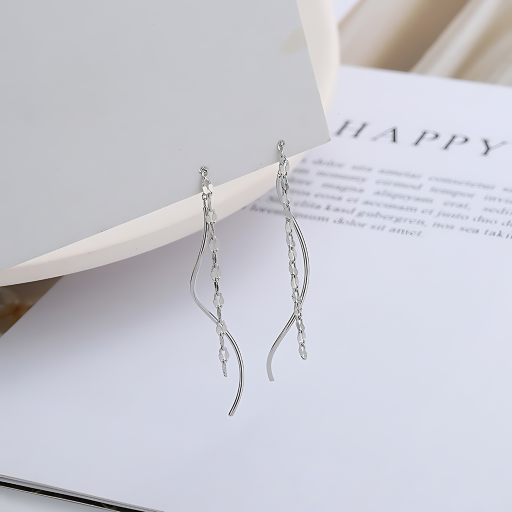 Minimal Lip Chain Tassel Spiral Earrings 