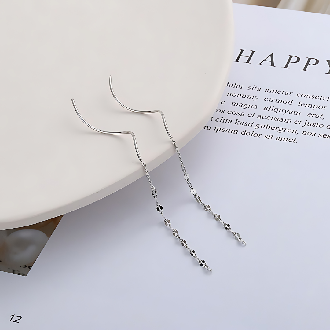 Minimal Lip Chain Tassel Spiral Earrings 