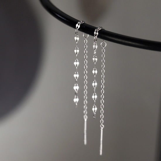 Minimal Lip Chain Tassel Spiral Earrings 