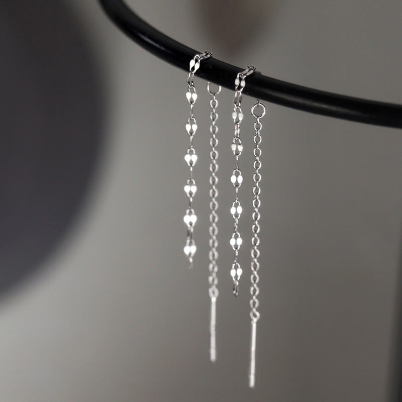 Minimal Lip Chain Tassel Spiral Earrings 