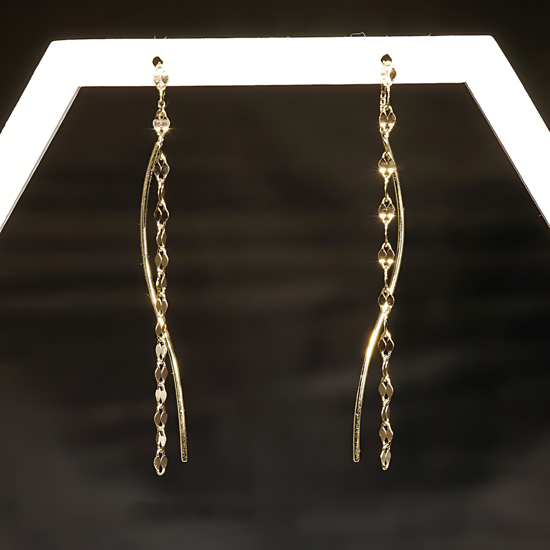 Minimal Lip Chain Tassel Spiral Earrings 