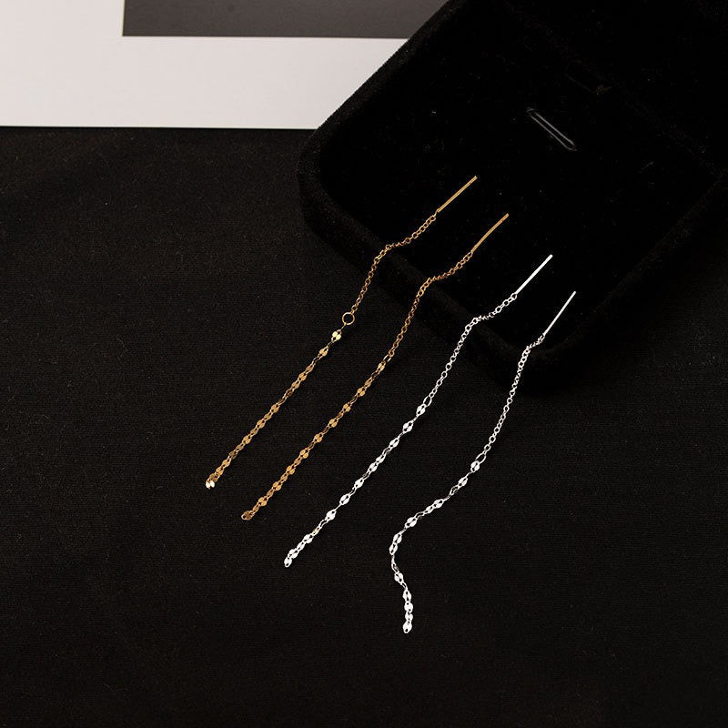 Minimal Lip Chain Tassel Spiral Earrings 