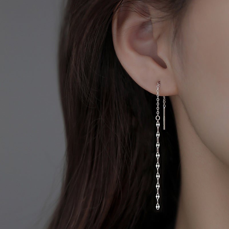 Minimal Lip Chain Tassel Spiral Earrings 