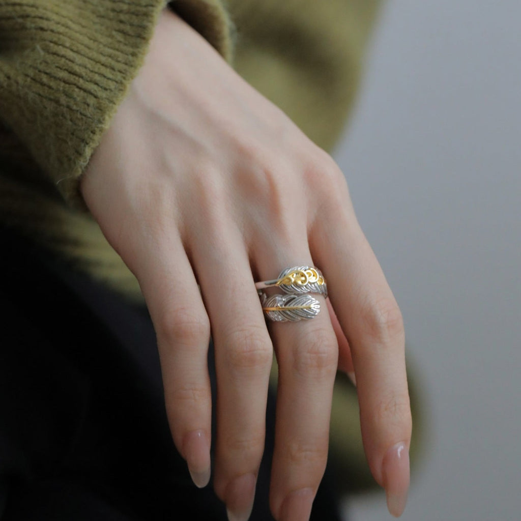 Two Tone Feather Ring Wrap Ring Angel Wing Ring