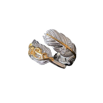 Two Tone Feather Ring Wrap Ring Angel Wing Ring
