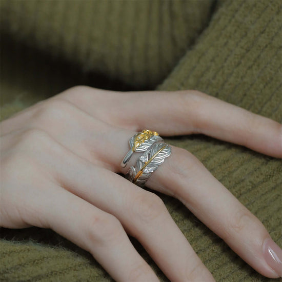 Two Tone Feather Ring Wrap Ring Angel Wing Ring
