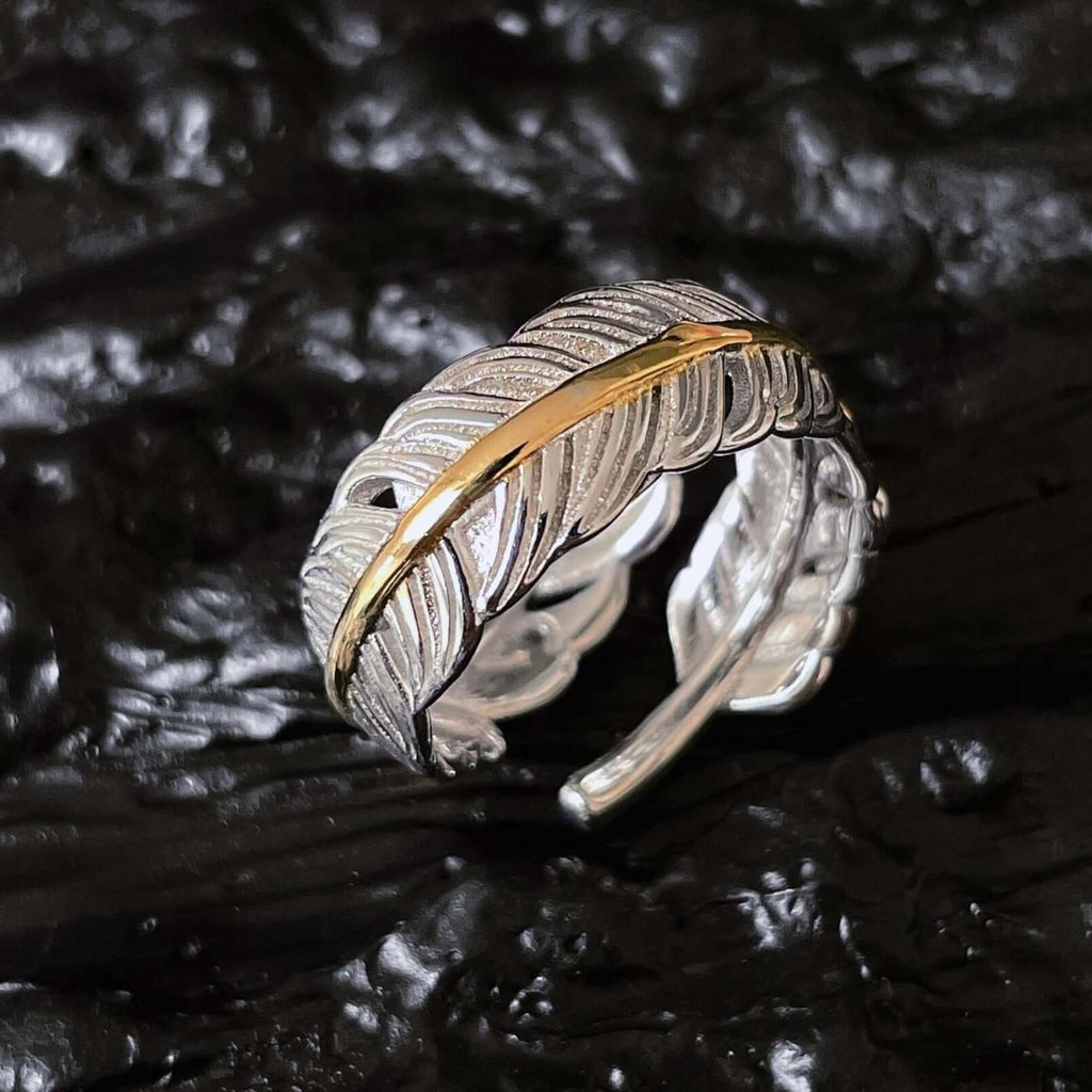 Two Tone Feather Ring Wrap Ring Angel Wing Ring