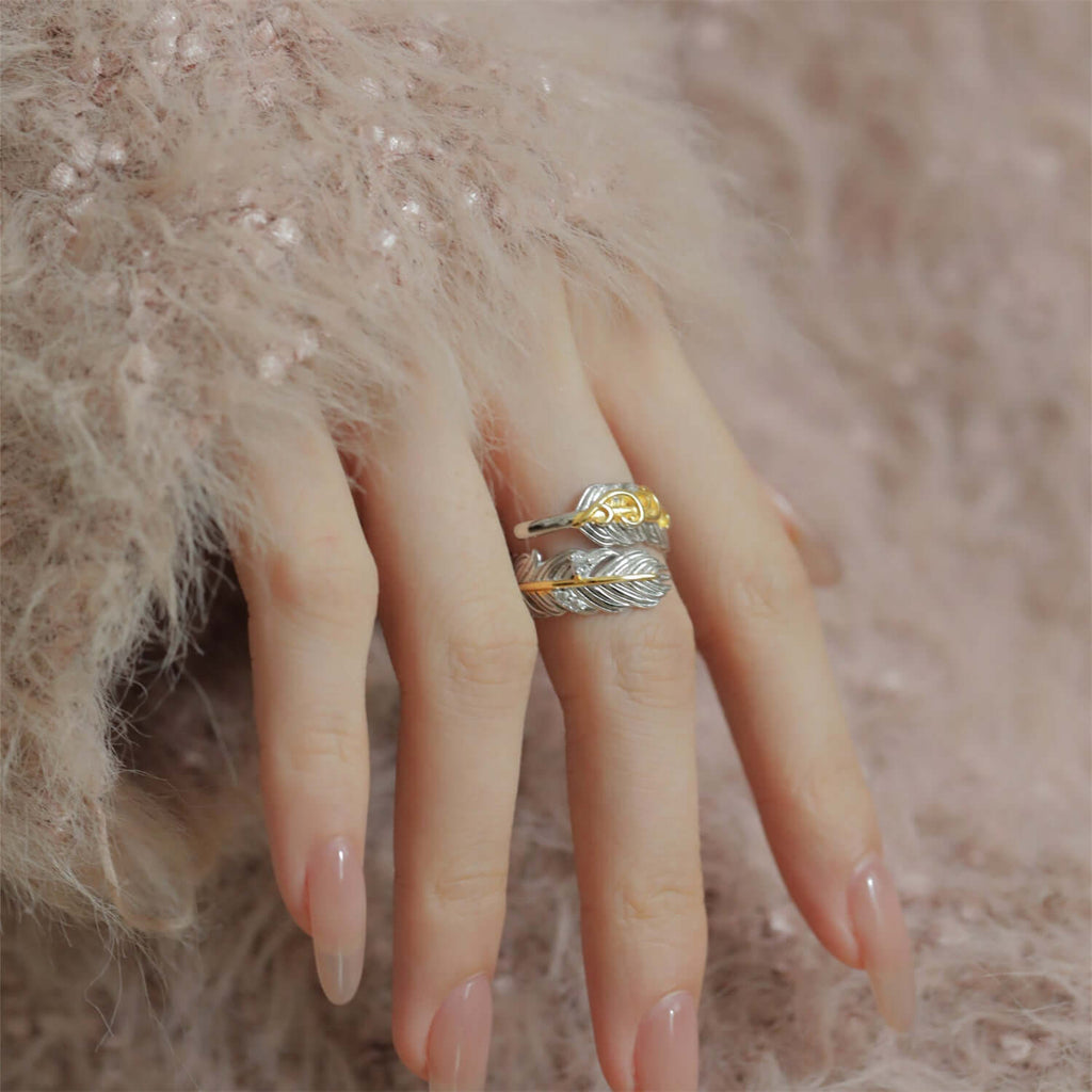 Two Tone Feather Ring Wrap Ring Angel Wing Ring