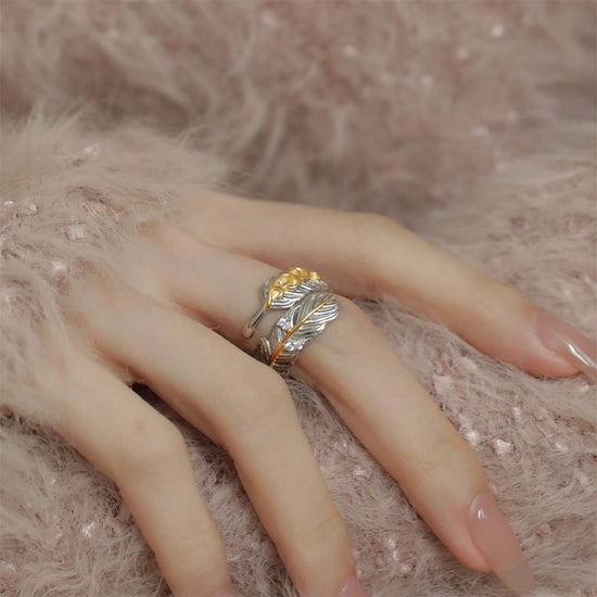 Two Tone Feather Ring Wrap Ring Angel Wing Ring