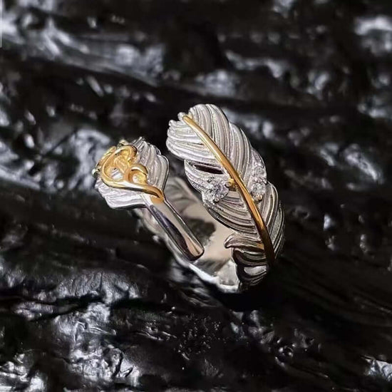 Two Tone Feather Ring Wrap Ring Angel Wing Ring