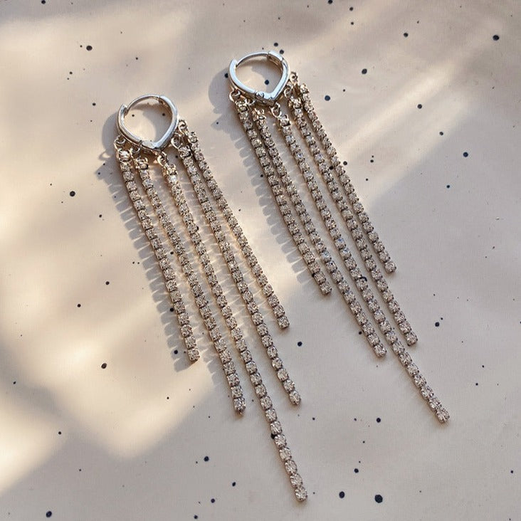 Sparkle Rhinestone Tassel Fringe Hoop Earrings