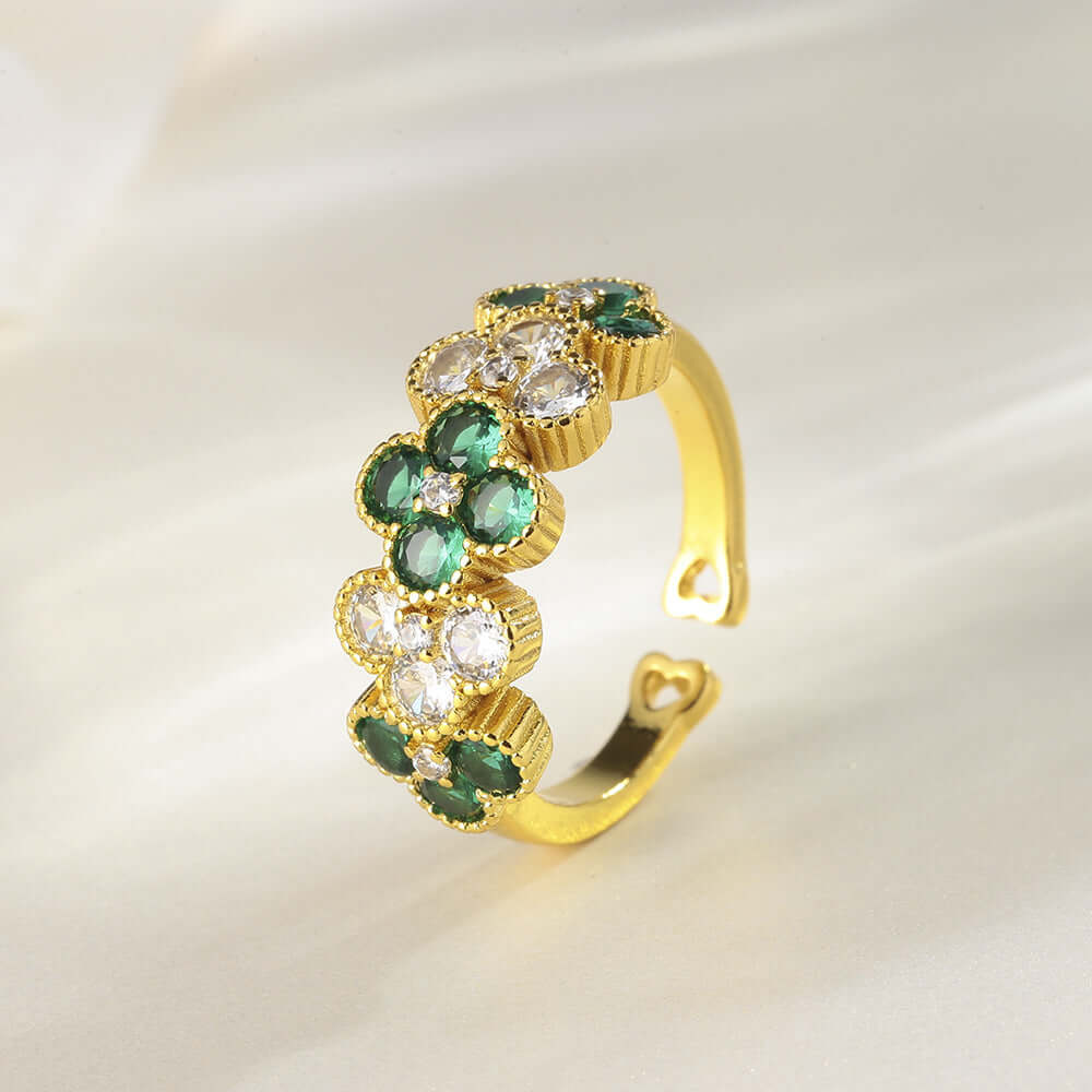 Gold Shamrock Ring, Clover Adjustable Ring, Lucky Ring