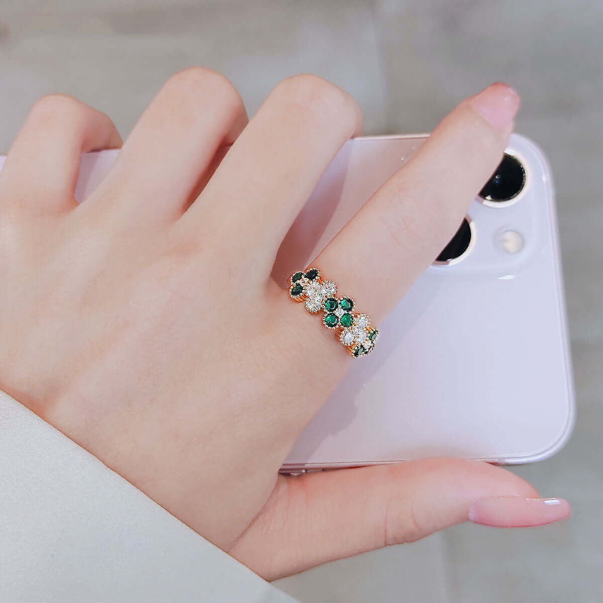 Gold Shamrock Ring, Clover Adjustable Ring, Lucky Ring